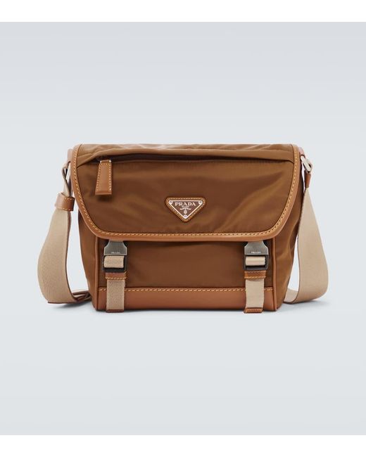 Prada Brown Re-Nylon Leather-Trimmed Shoulder Bag for men