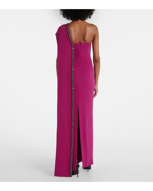 Roland Mouret Purple Caped Embellished Satin Crepe Gown