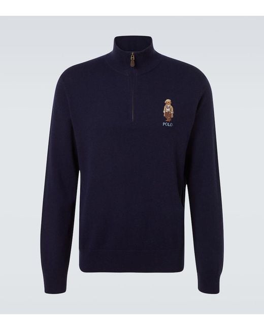 Polo Ralph Lauren Blue Polo Bear Wool Half-Zip Sweater for men
