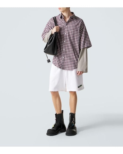 Balenciaga White Logo Cotton Fleece Shorts for men