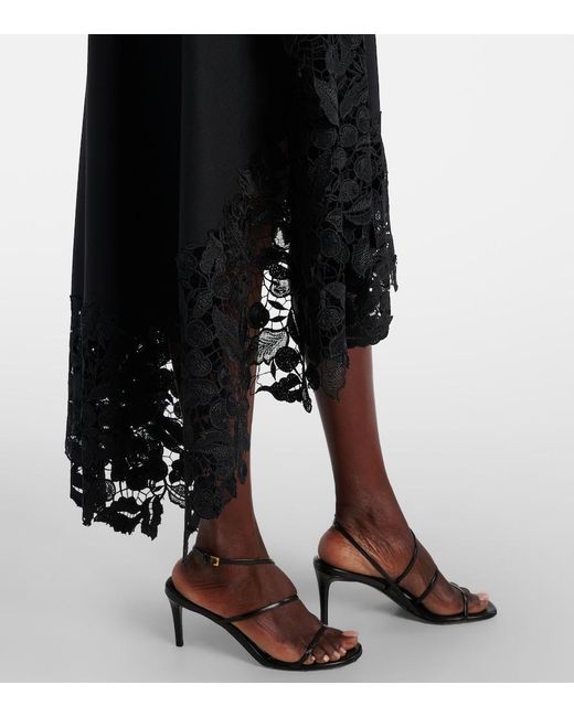 Oscar de la Renta Black Wool-Blend And Lace Cocktail Dress
