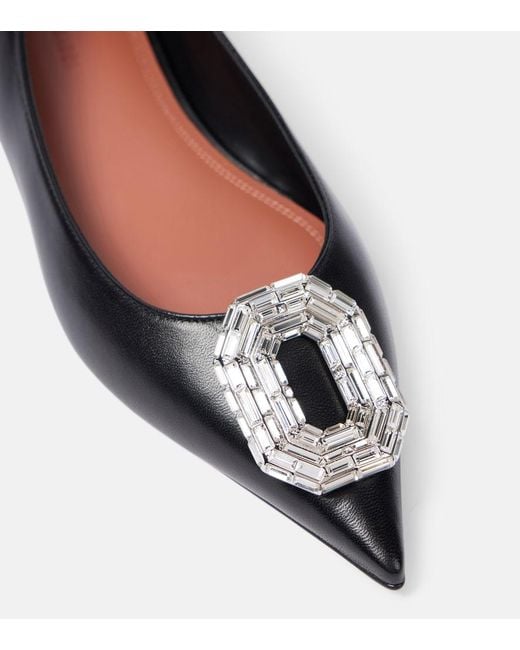 AMINA MUADDI Black Camelia Leather Ballets