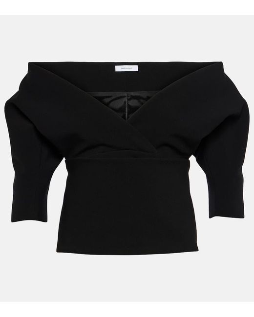 Ferragamo Black Wool-blend Gabardine Top