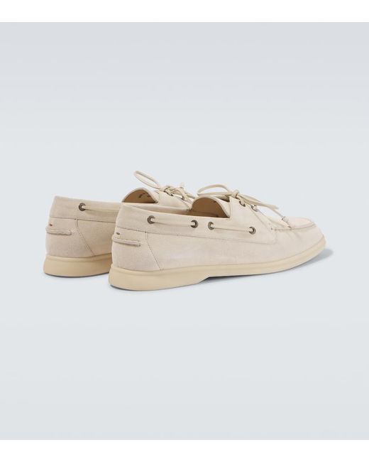 Loro Piana White Sea-Sail Walk Suede Boat Shoes for men