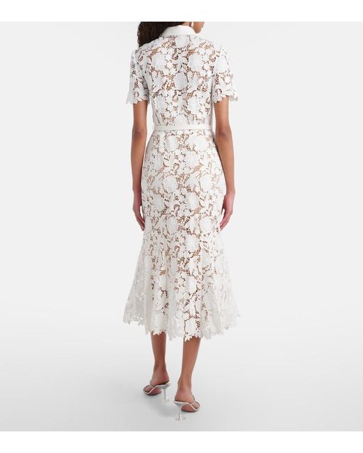 Self-Portrait White Belted Lace Shirt Dress