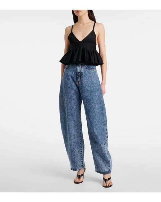 Alaïa Blue High-Rise Barrel-Leg Jeans