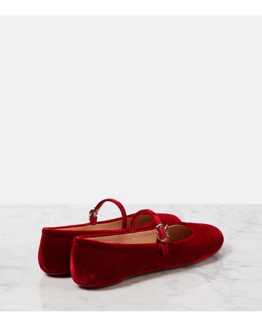 Gianvito Rossi Red Carla Velvet Mary Jane Flats