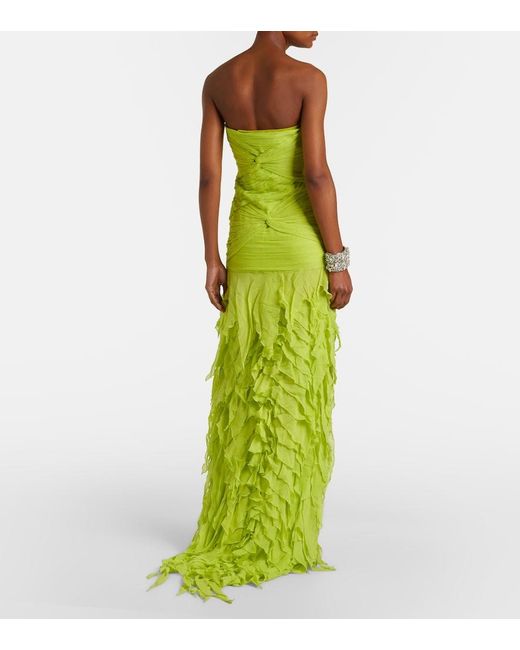 Blumarine Green Ruffled Georgette Maxi Dress