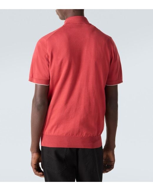Brunello Cucinelli Red Cotton Pique Polo Shirt for men