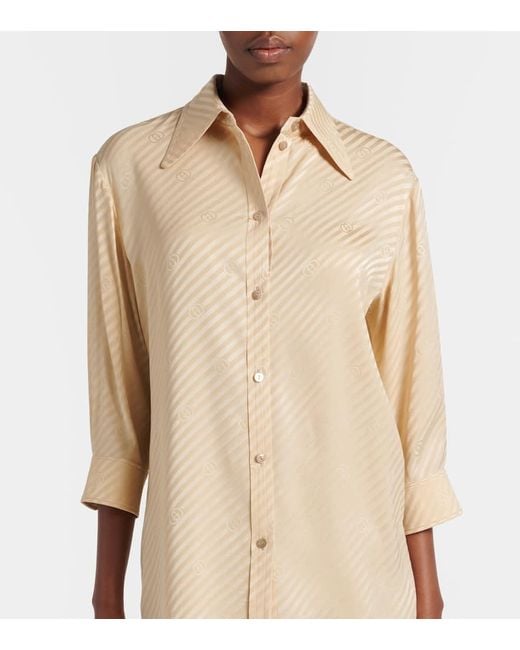 Gucci Natural Interlocking G Striped Silk Shirt