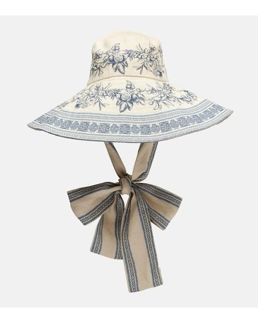 ALÉMAIS Metallic Villa Romantica Printed Linen Sun Hat