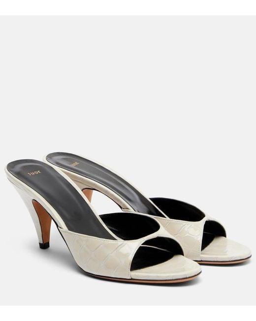 Jude White Haze Croc-Effect Patent Leather Mules