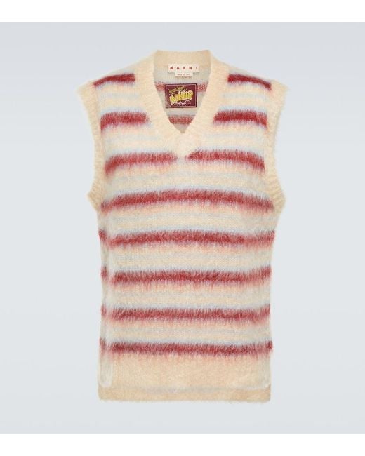 Marni Pink Striped Wool-Blend Sweater Vest for men
