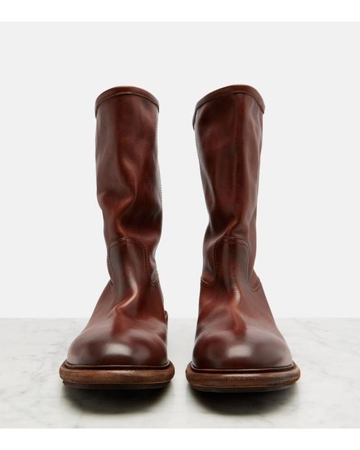 Prada Brown Leather Mid-Calf Boots