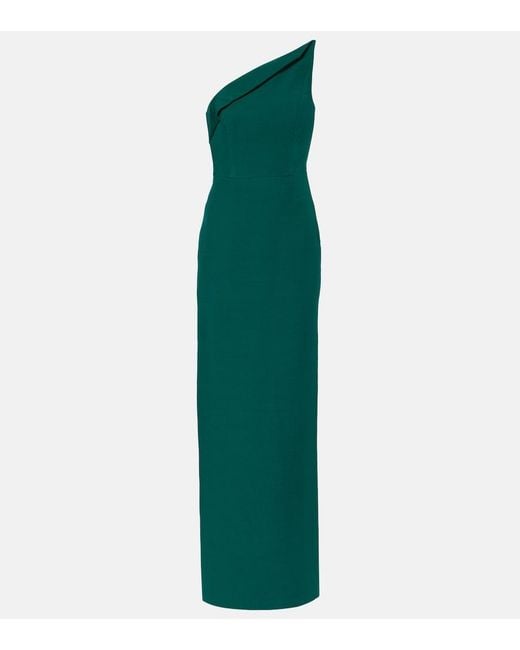 Roland Mouret Green One-Shoulder Wool And Silk Corset Gown