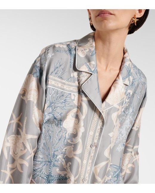 Versace Natural Barocco Sea Silk Oversize Shirt, Brand Size 42 Us