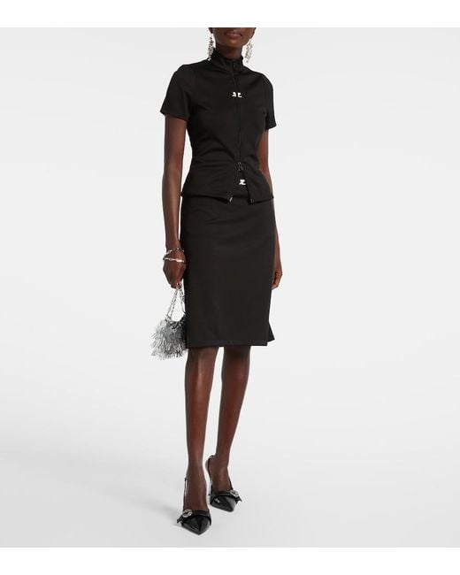 Courreges Black Interlock Logo Zip-Up Jersey Top