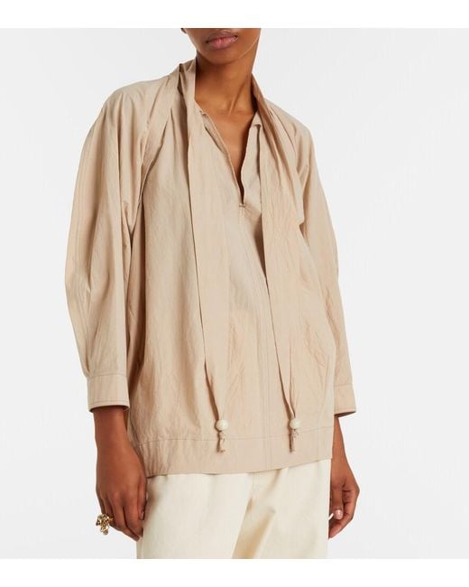 Lemaire Natural Tie-Neck Cotton Crepe Blouse