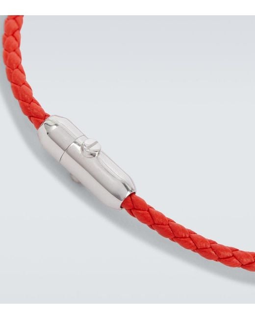 Bottega Veneta White Braided Leather And Sterling Bracelet for men