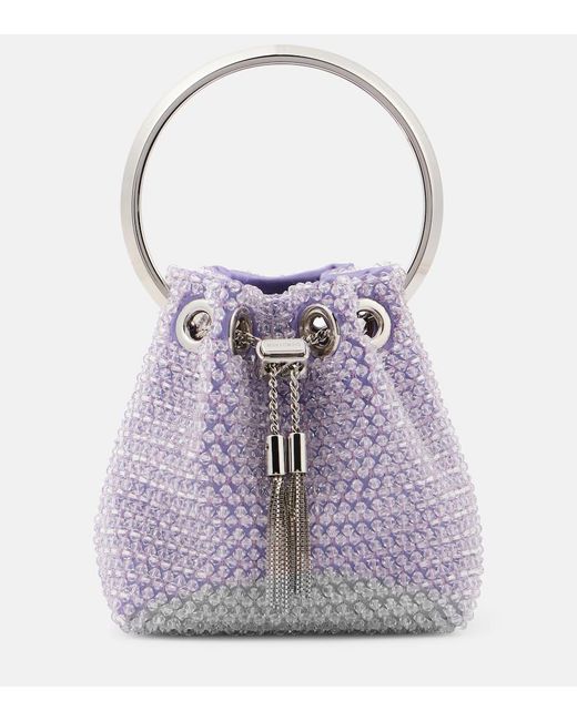 Jimmy Choo Purple Bon Bon Micro Embellished Satin Bucket Bag