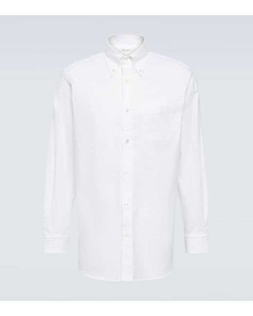 Loro Piana White Agui Cotton Poplin Oxford Shirt for men