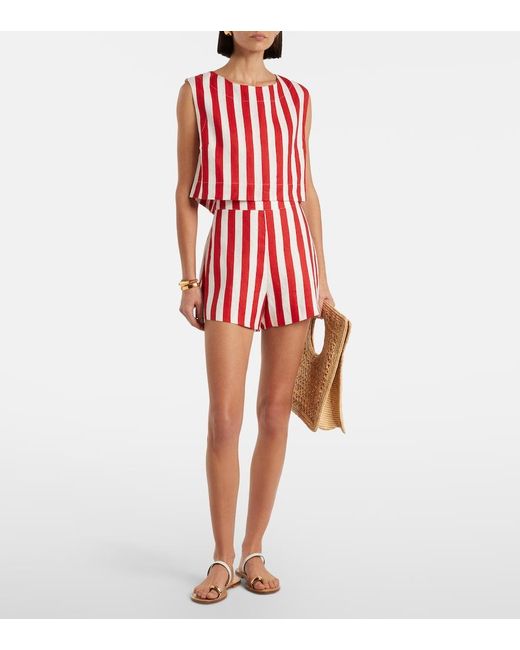 Posse Red Martina Striped Linen Crop Top