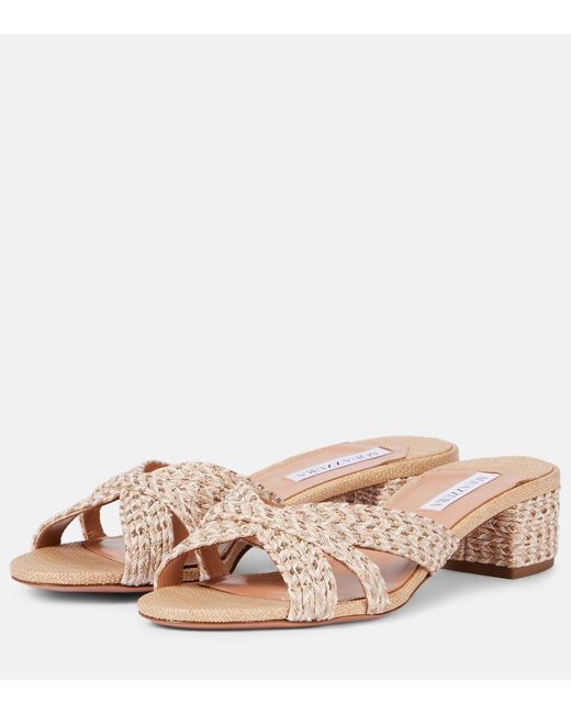 Aquazzura Pink Sundance Beach 35 Raffia Mules