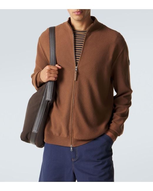 Moncler Brown Cotton Zip-Up Sweater for men
