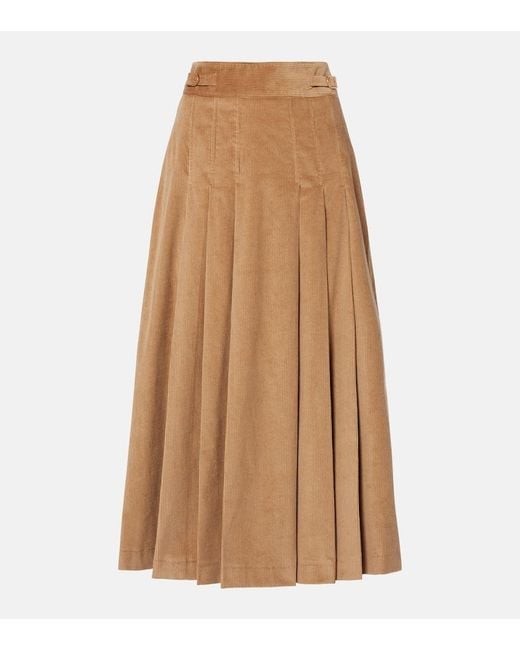 Gabriela Hearst Brown Wesley Pleated Cotton Corduroy Midi Skirt