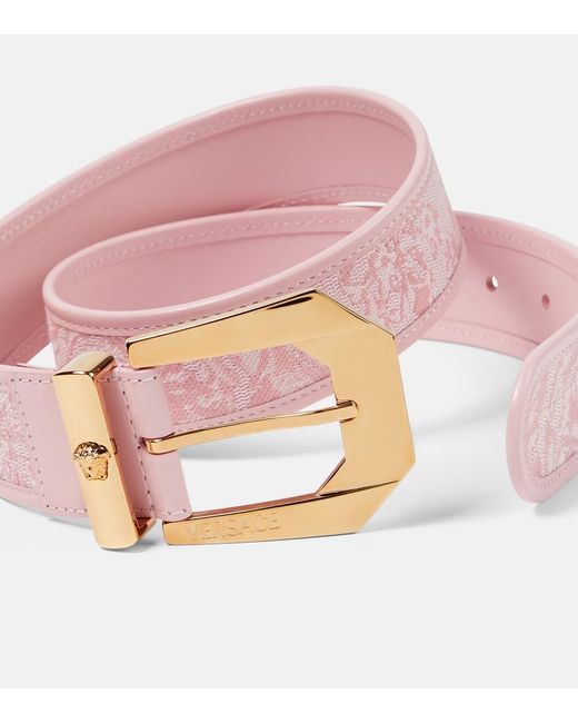 Versace Pink Barocco Medusa Leather-trimmed Belt
