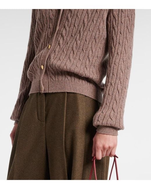 Loro Piana Brown Treccia Cable-Knit Cashmere Cardigan