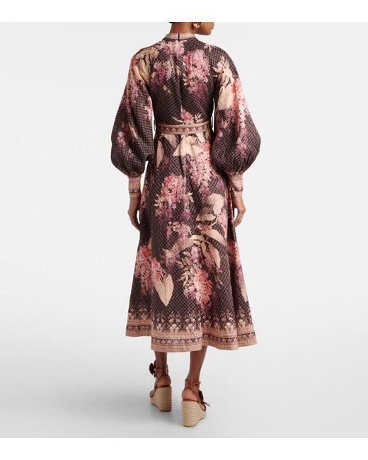Zimmermann Brown Illuminate Floral Linen Midi Dress