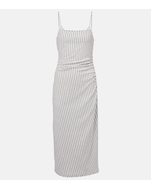 Vince White Checked Ruched Midi Dress