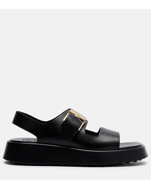 Tod's Black Leather Platform Sandals