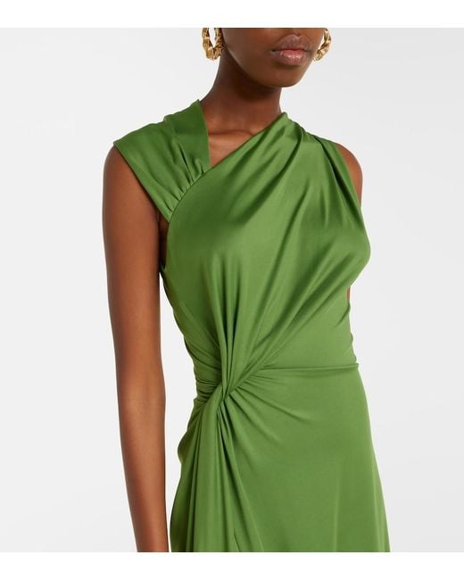 Victoria Beckham Green Asymmetric Gathered Jersey Midi Dress
