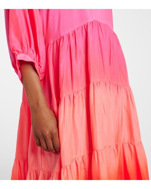 Juliet Dunn Scalloped Tiered Silk Maxi Dress