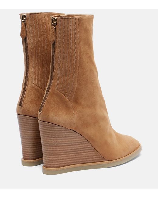 Aquazzura Brown Saint Honore 85 Suede Wedge Ankle Boots