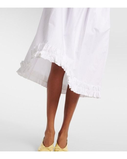 Ganni White Shirred Cotton Poplin Midi Dress