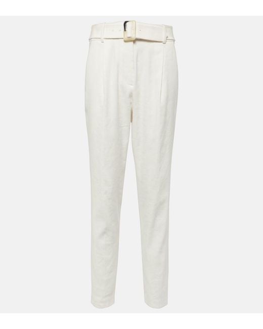 Veronica Beard White Sofia High-Rise Linen-Blend Tapered Pants