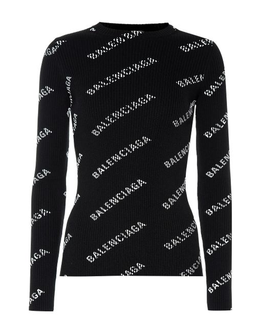Balenciaga Black Printed Ribbed-knit Sweater