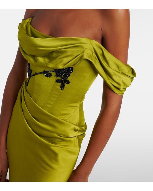 Clio Peppiatt Green Paloma Embellished Satin Corset Gown