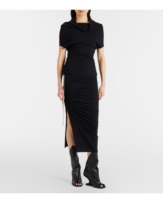 Rick Owens Black Edfu Cotton Jersey Midi Skirt