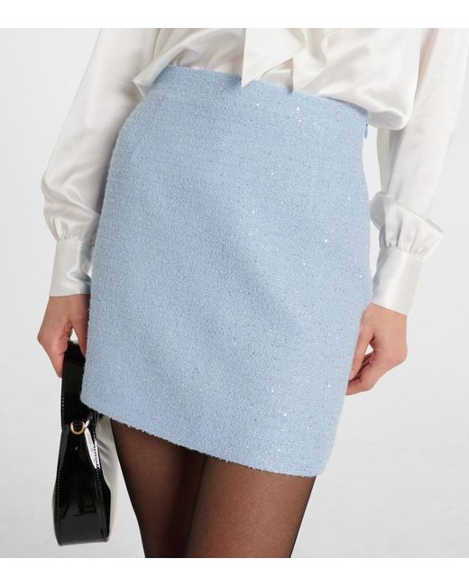 Alessandra Rich Blue Sequined Tweed Miniskirt