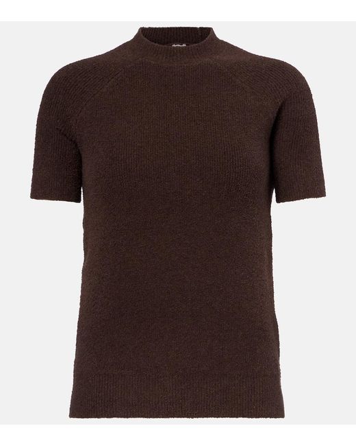Totême  Brown Knitted Cotton-Blend Terry Top