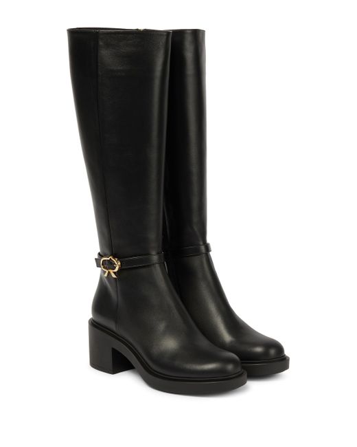 Gianvito Rossi Ribbon Dumont Leather Knee-high Boots in Black | Lyst UK