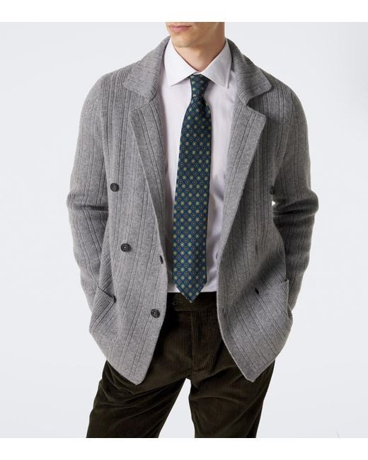 Rubinacci Blue Printed Silk Tie for men