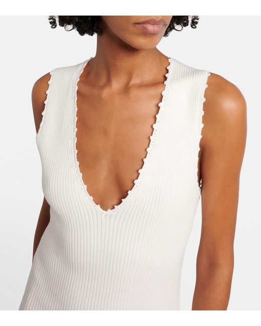 Ganni White Crochet-Trimmed Ribbed Cotton-Blend Midi Dress