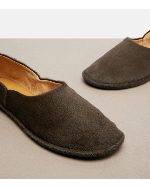 The Row Brown Canal Calf Hair Slip-On Shoes