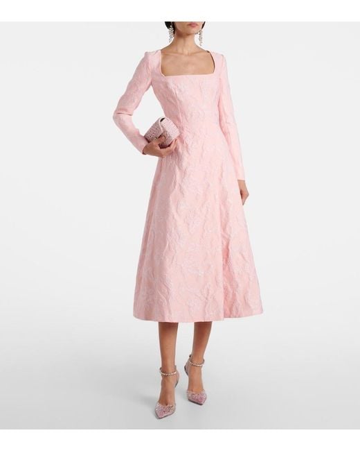 Emilia Wickstead Pink Glenda Embroidered Crepe Midi Dress