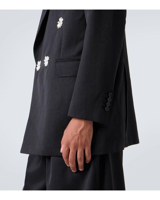 Simone Rocha Black Embellished Double-Breasted Blazer for men